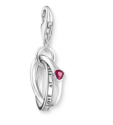 Thomas Sabo Sterling Silver Two Linked Rings Charm with Red Stone