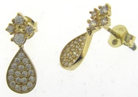 Elegant 14ct Yellow Gold CZ Drop Stud Earrings