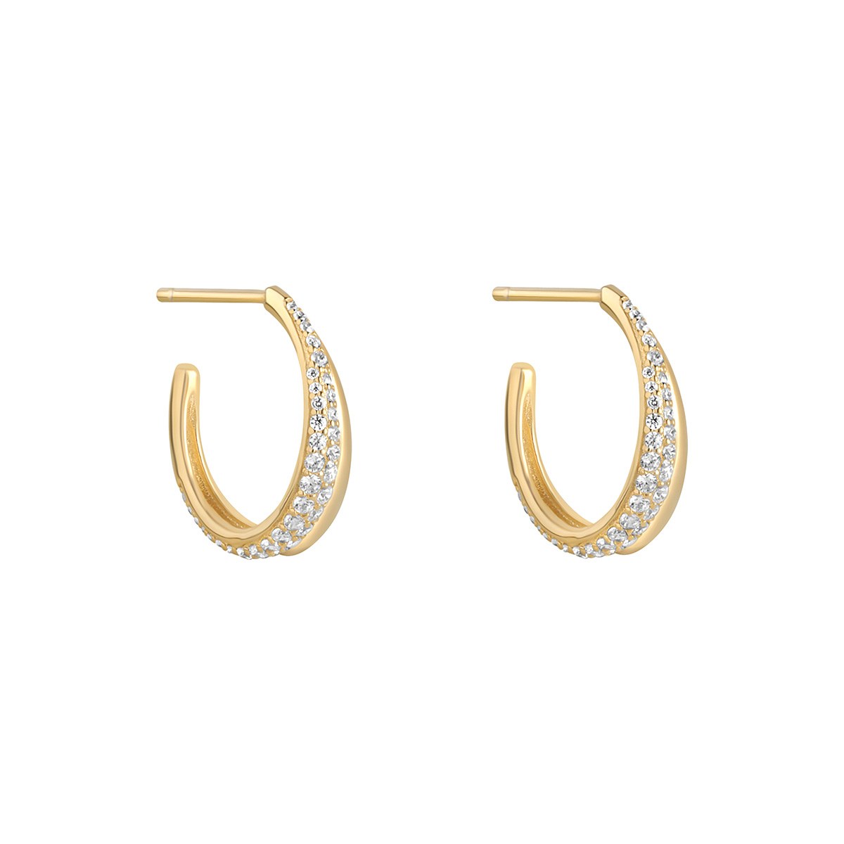 Sterling Silver Yellow Gold Plated Cubic Zirconia & Plain Twist Open Hoop Earrings