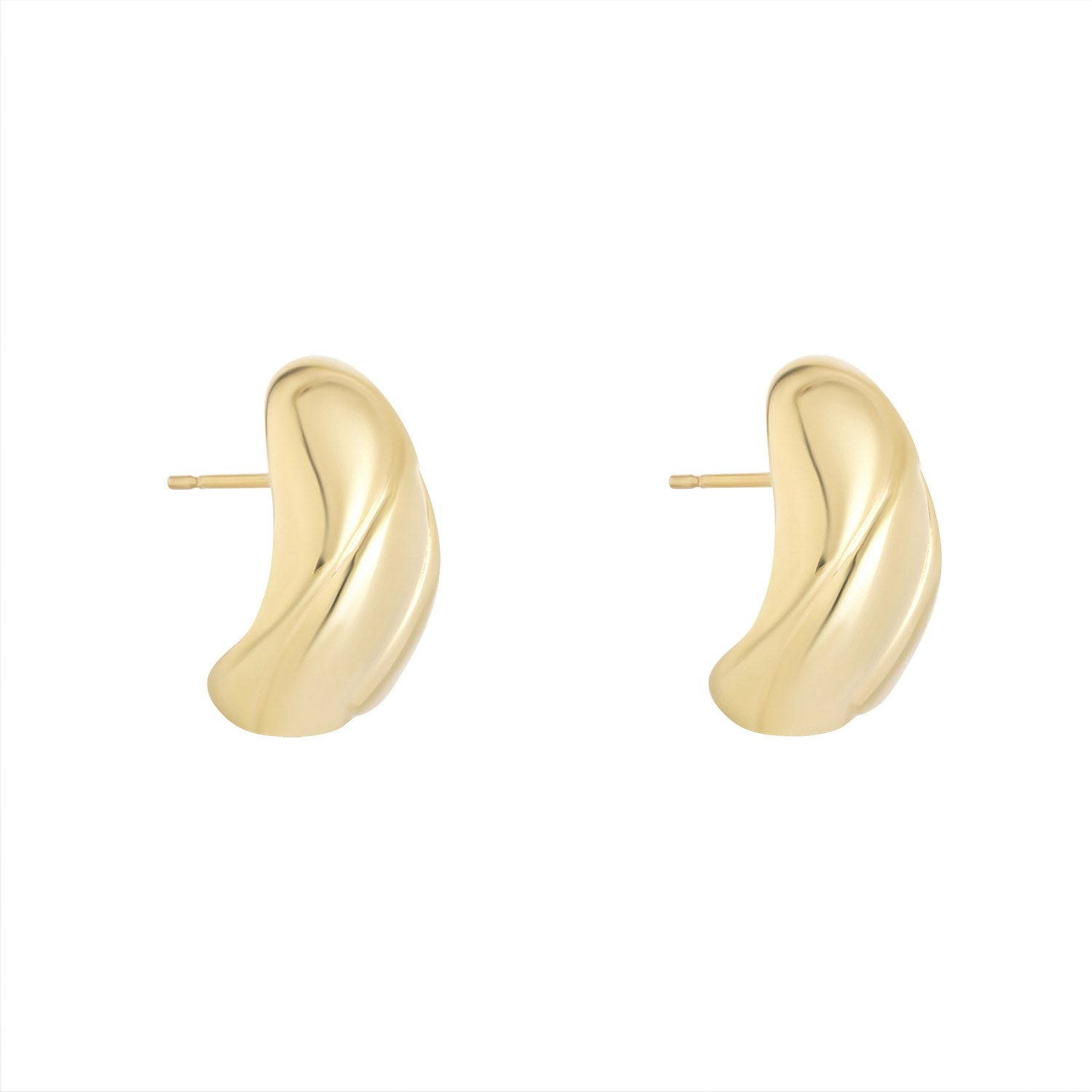 Sterling Silver Yellow Gold Plated Oval Wave Stud Earrings