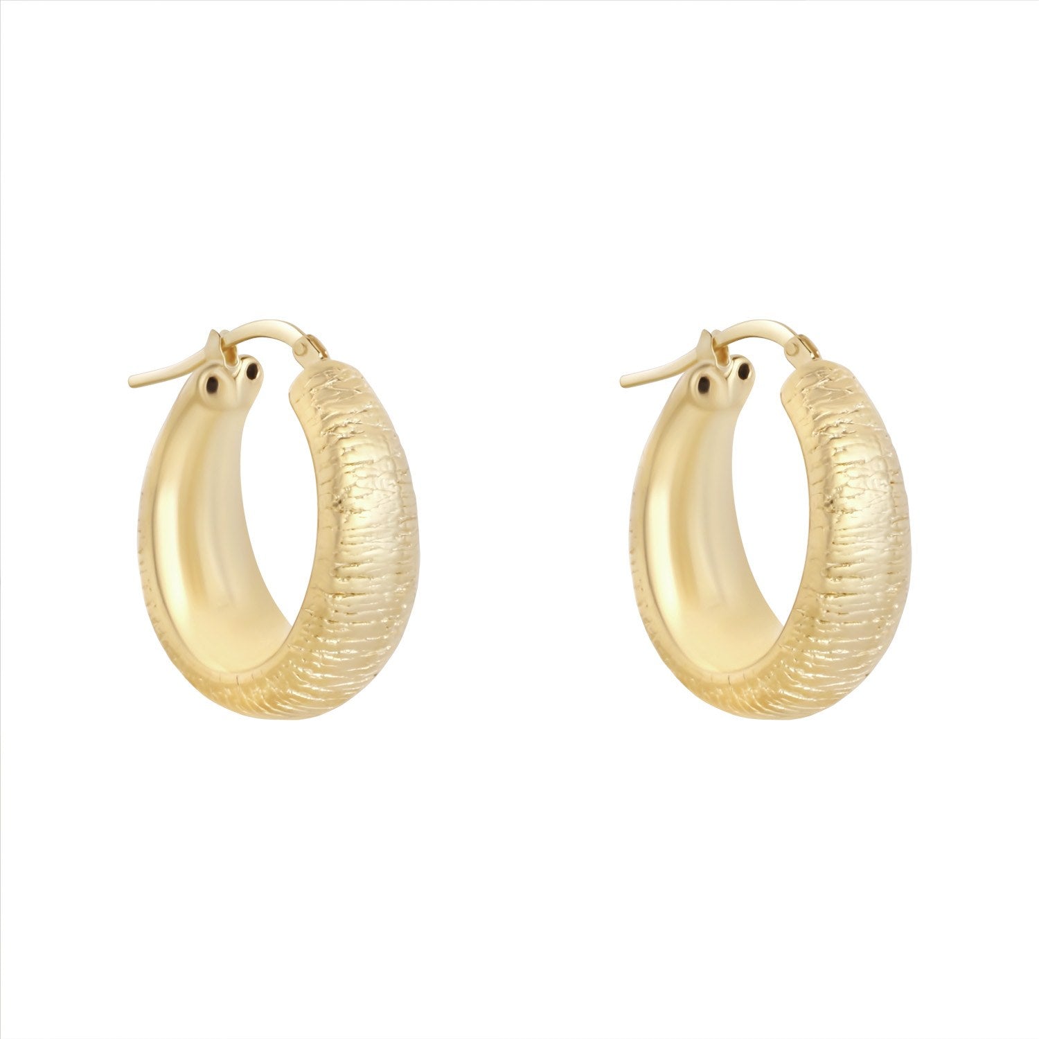 Sterling Silver Yellow Gold Plated Textured Hoop Earrings