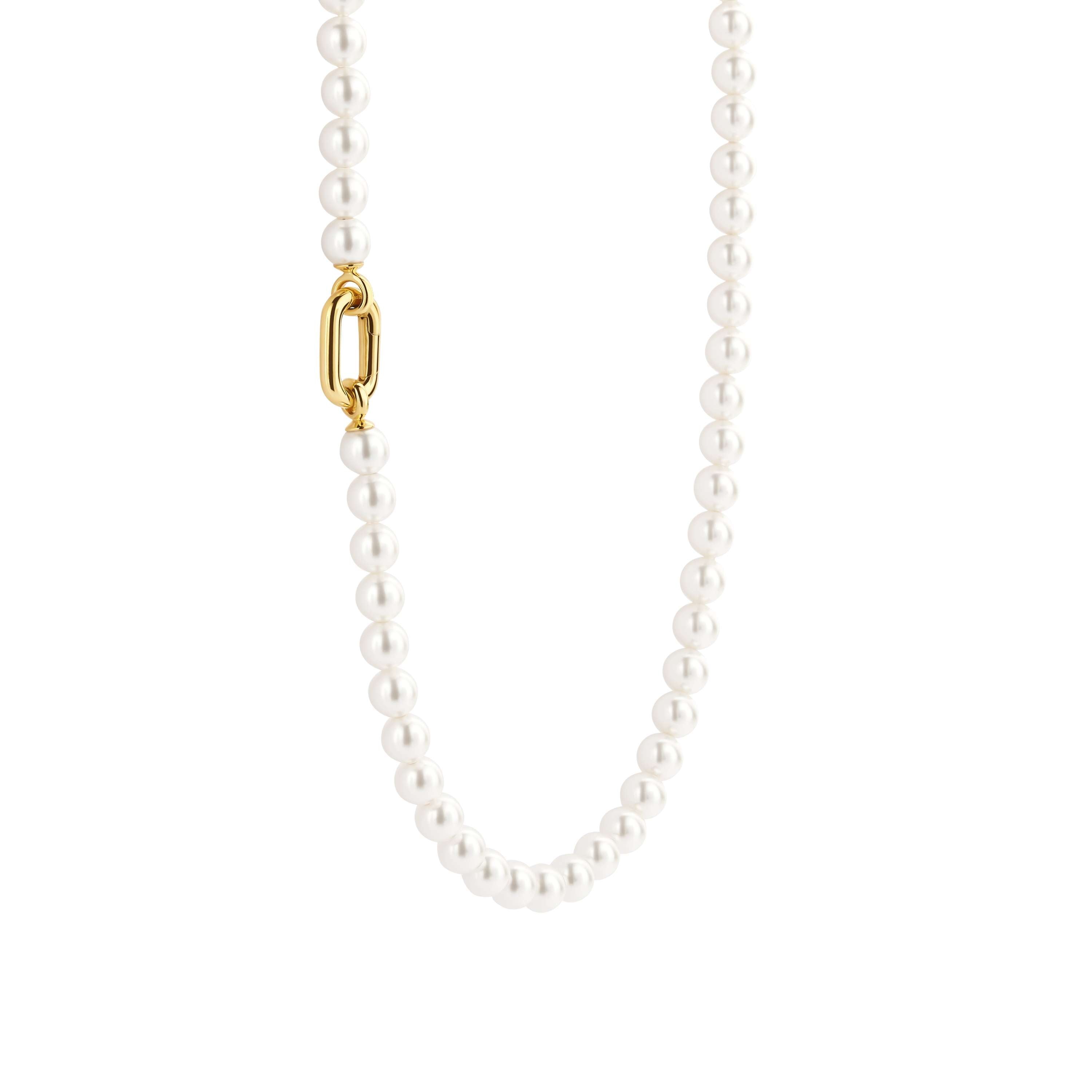 Ti Sento Synthetic Pearl Necklace with Sterling Silver Yellow Gold Plated Clasp 45cm