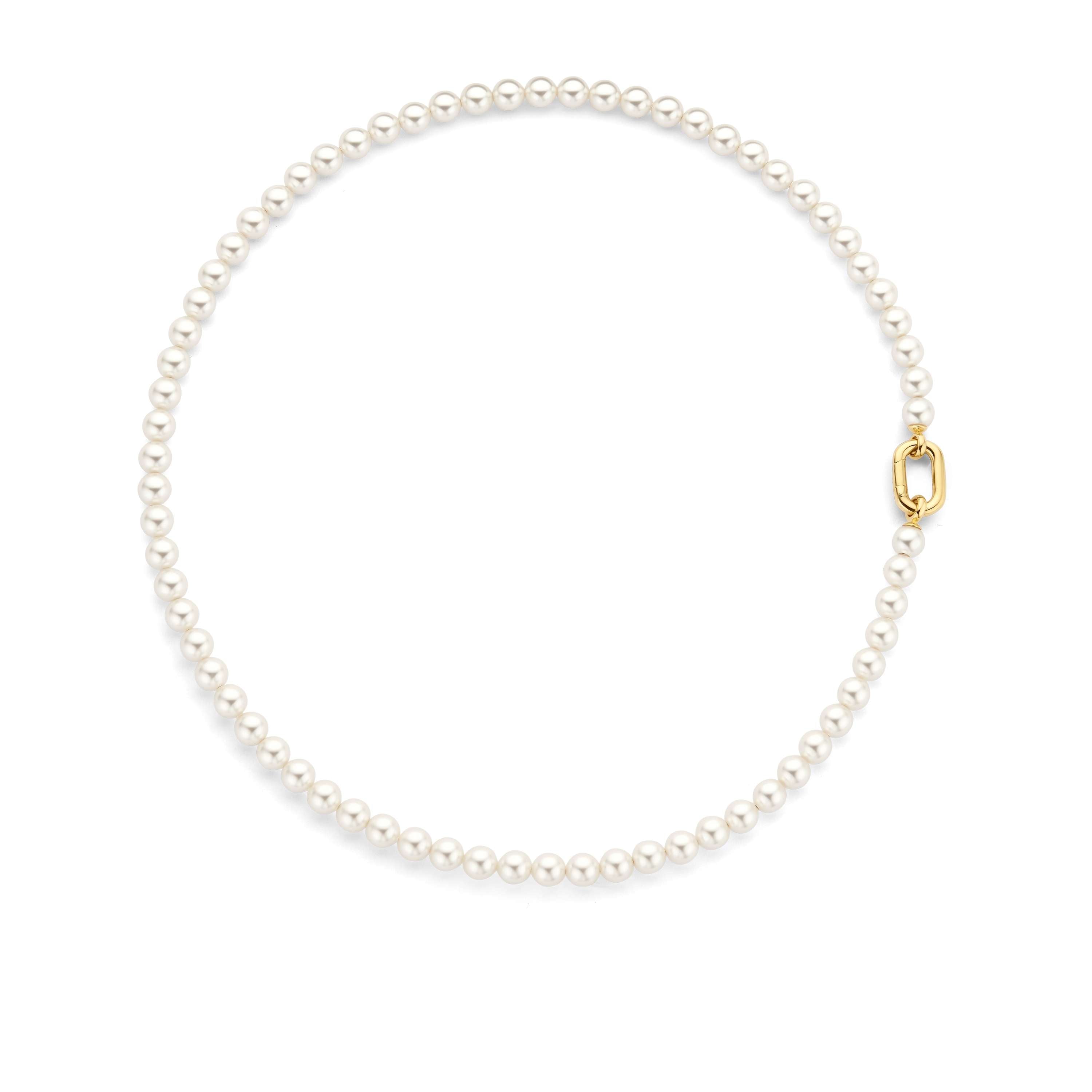 Ti Sento Synthetic Pearl Necklace with Sterling Silver Yellow Gold Plated Clasp 45cm