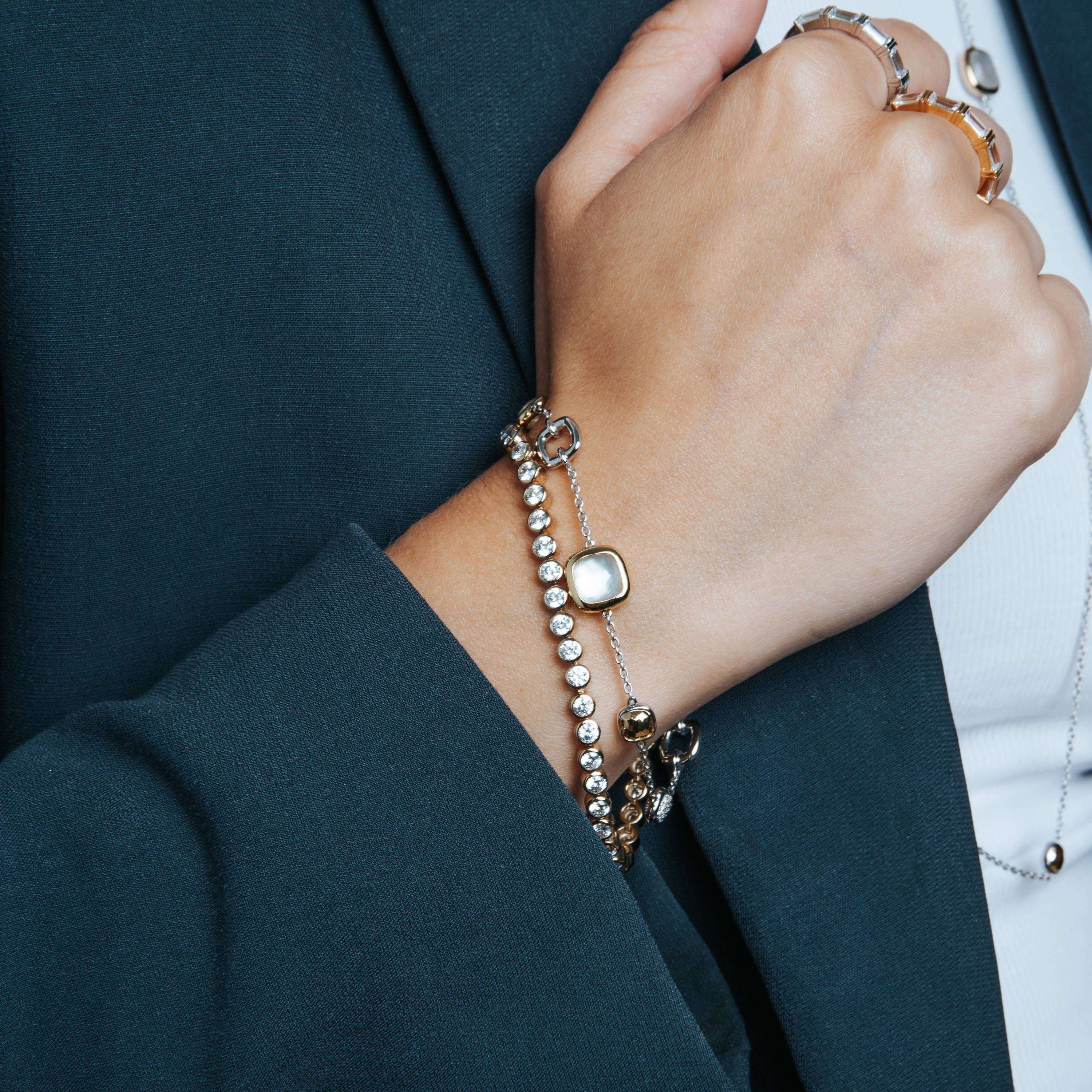 Ti Sento Gold Plated Cubic Zirconia Rubover Tennis Bracelet 7'