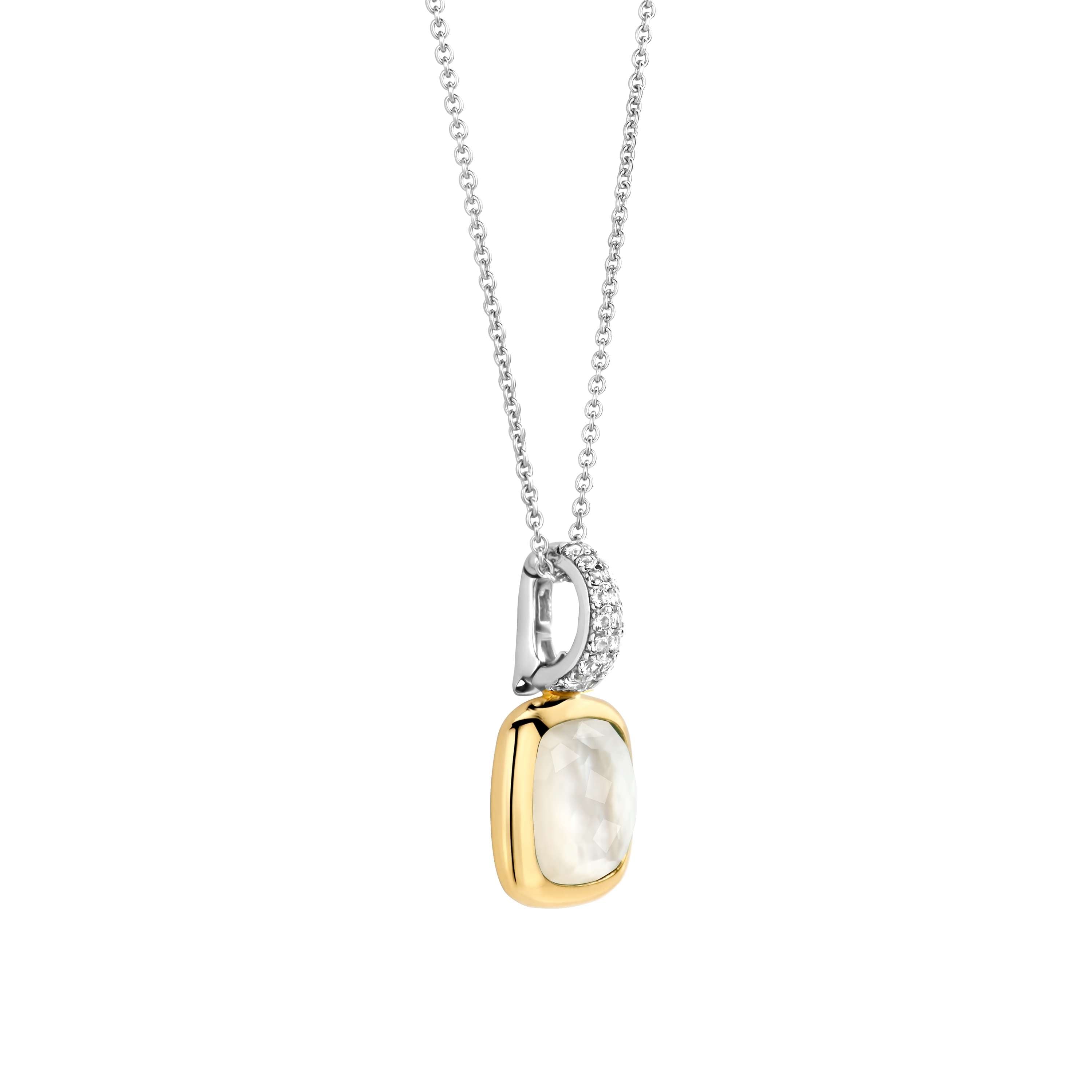 Ti Sento Sterling Silver & Yellow Gold Plated Mother of Pearl Cushion Shape Pendant with Cubic Zirconia 45cm