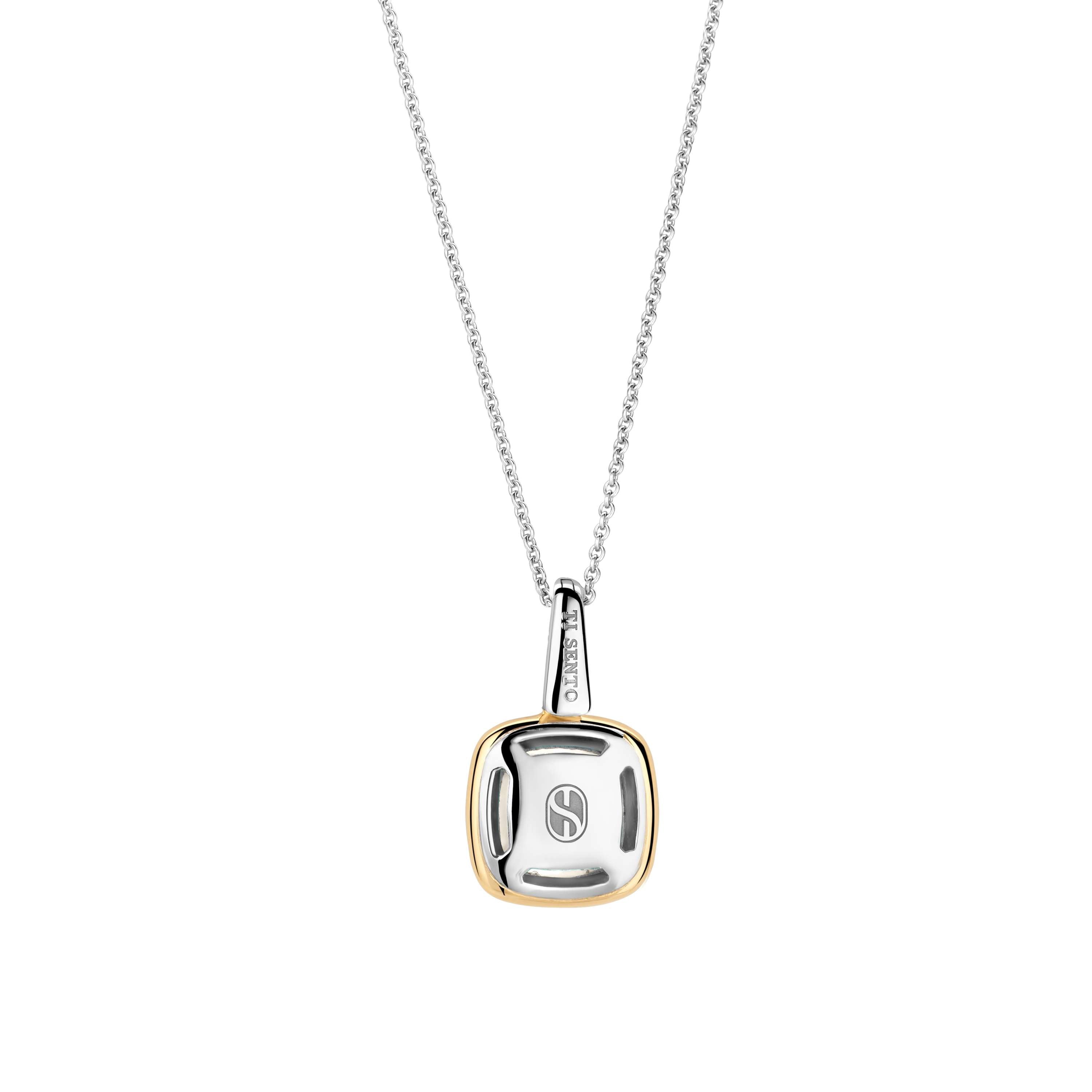 Ti Sento Sterling Silver & Yellow Gold Plated Mother of Pearl Cushion Shape Pendant with Cubic Zirconia 45cm