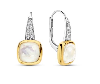 Ti Sento MOP Drop Earrings - Cubic Zirconia, Silver & Gold