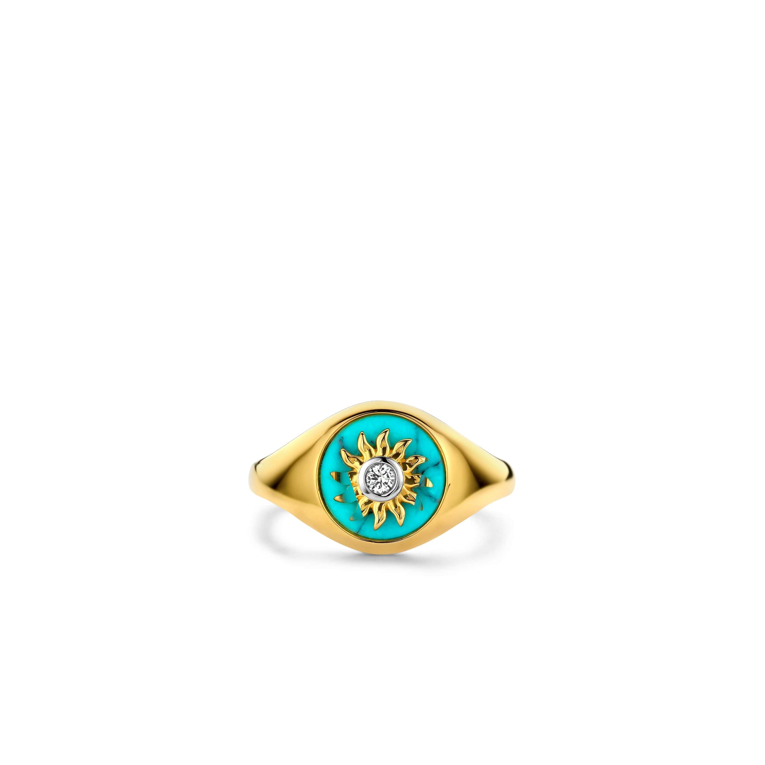 Ti Sento Sterling Silver & Yellow Gold Plated Cubic Zirconia Sun Turquise Signet Ring (Size 56)