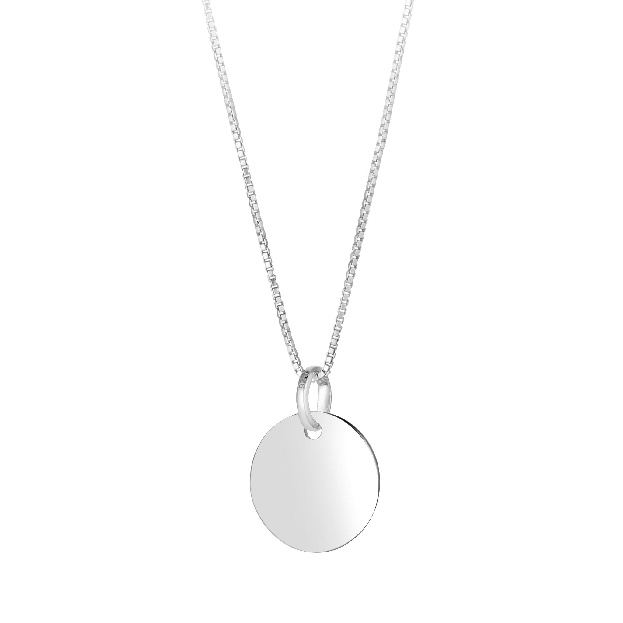 Sterling Silver 12mm Engravable Disc Pendant 16-18cm
