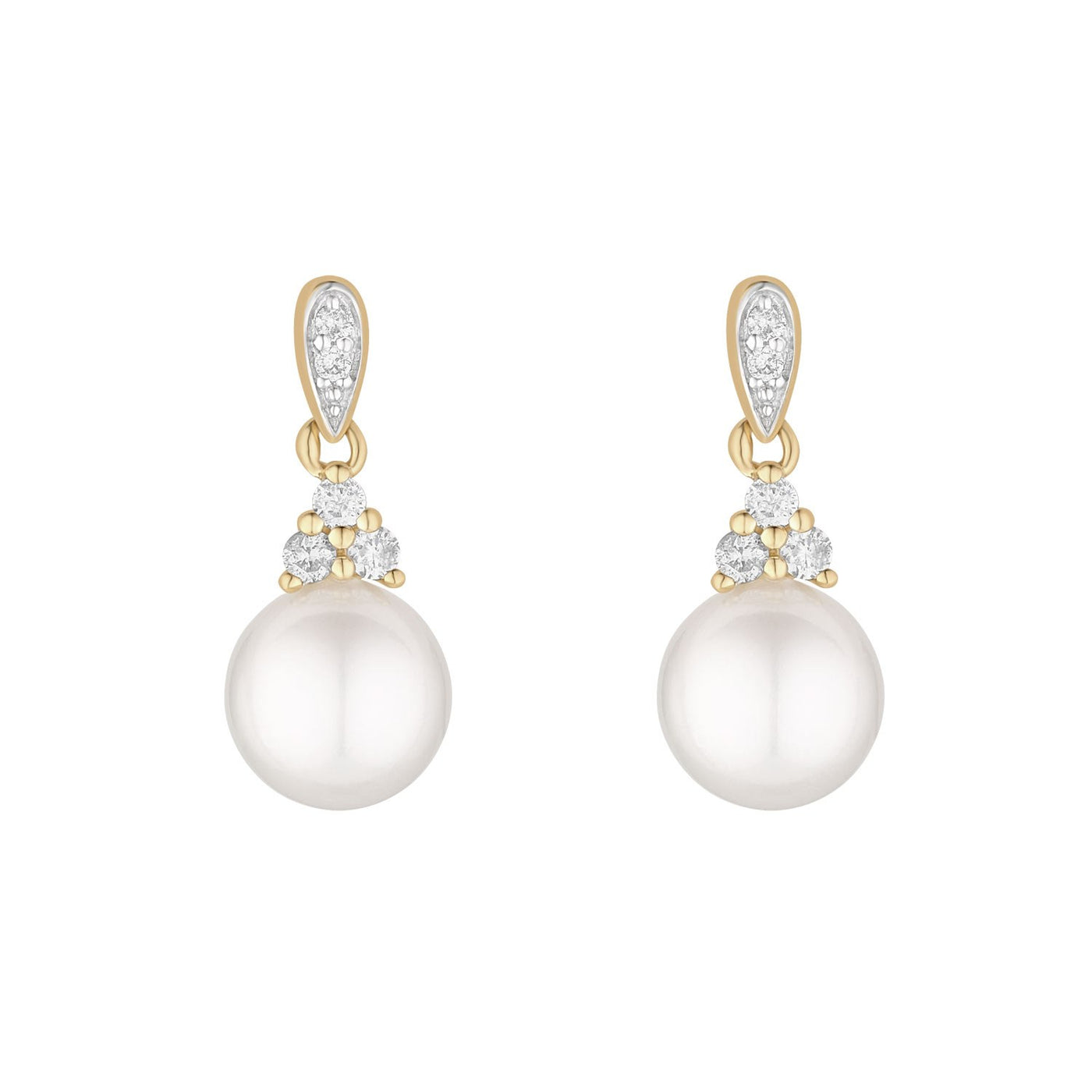 9ct Yellow Gold Diamond And Freshwater Pearl Drop Earrings