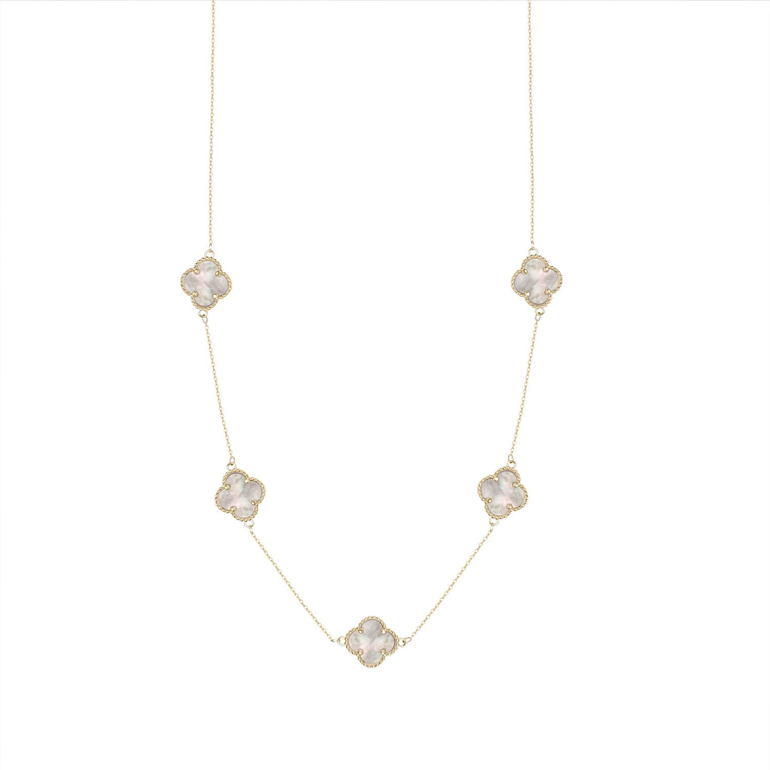 9ct Yellow Gold Mother of Pearl Five Clover Necklace