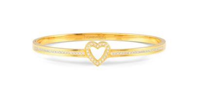 Nomination Pretty Bangles Cubic Zirconia Heart Bangle - Yellow Gold Plated Stainless Steel, Small
