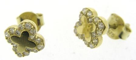 9ct Yellow Gold Cubic Zirconia Clover Stud Earrings