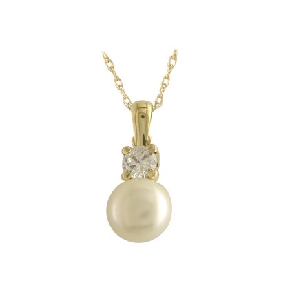 9ct Yellow Gold Freshwater Pearl & CZ Pendant
