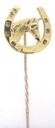 Vintage 9ct Yellow Gold Horse Shoe And Head Stick Pin