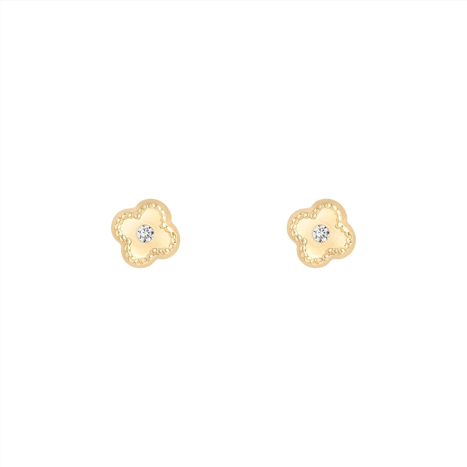 9ct Yellow Gold Cubic Zirconia Clover Stud Earrings