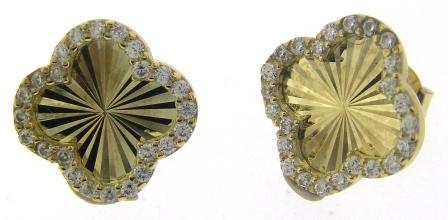 9ct Yellow Gold Cubic Zirconia Clover Stud Earrings
