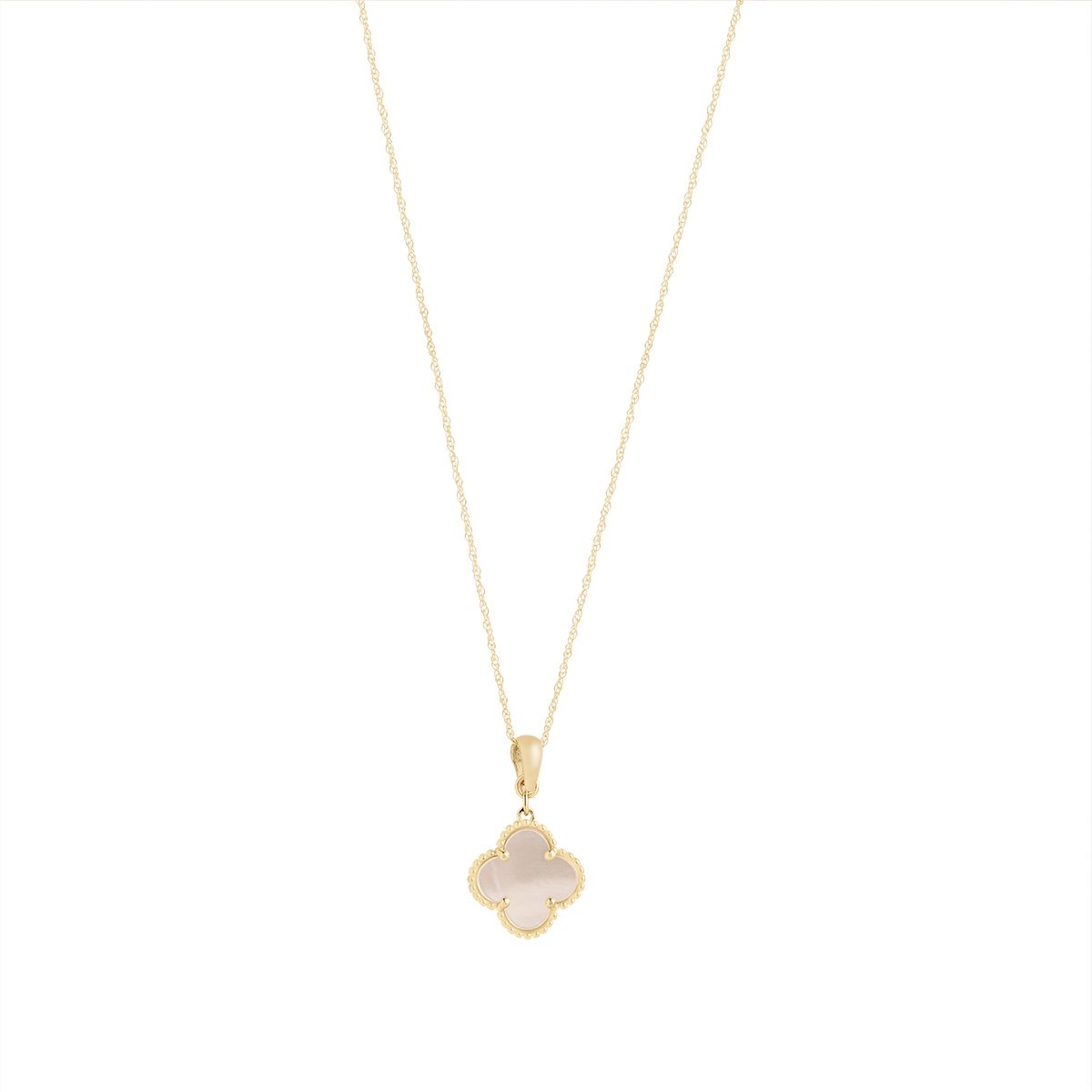 9ct Yellow Gold Mother Of Pearl Clover Pendant 18'
