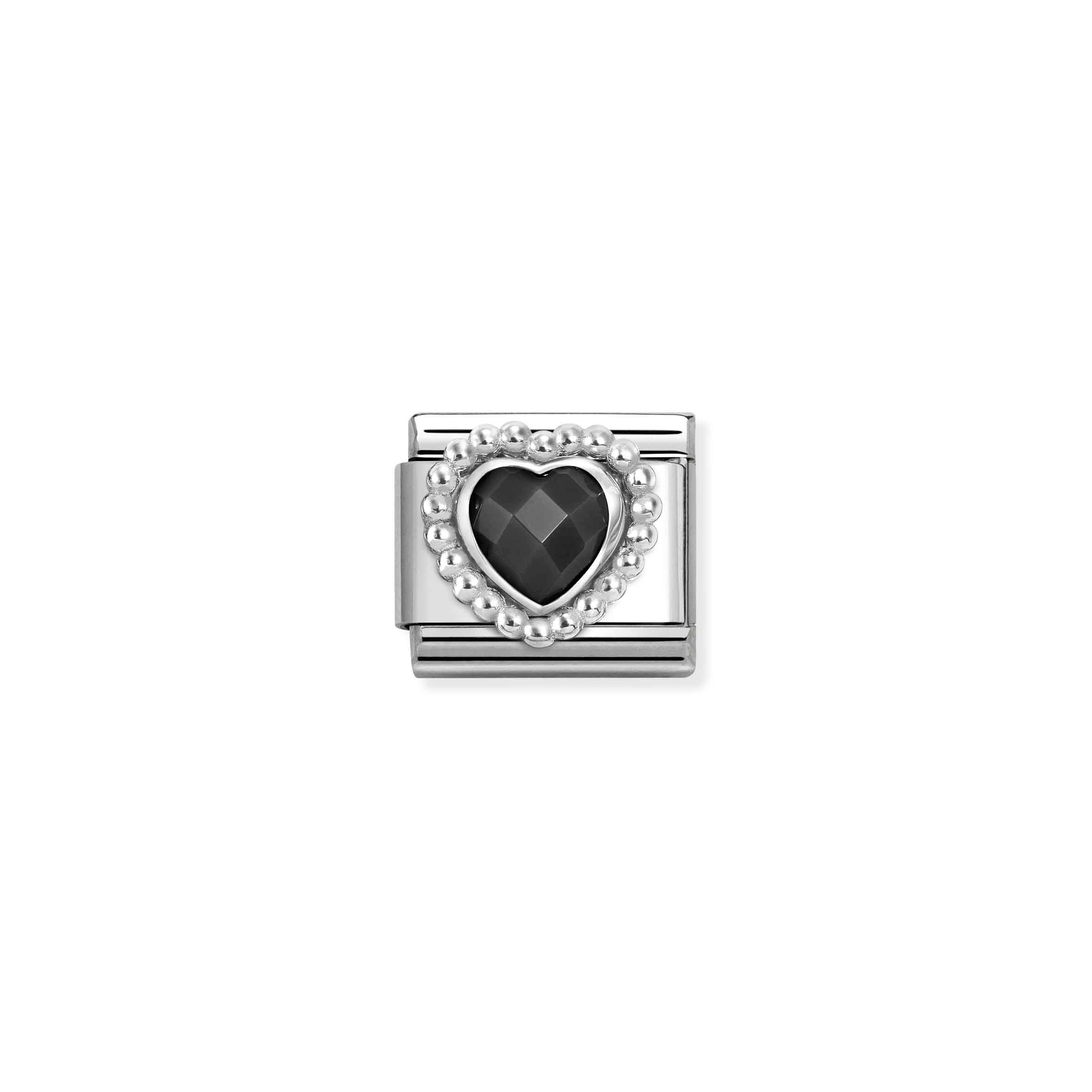 Nomination Composable Classic Black Heart Charm with Faceted CZ and Beaded Edge