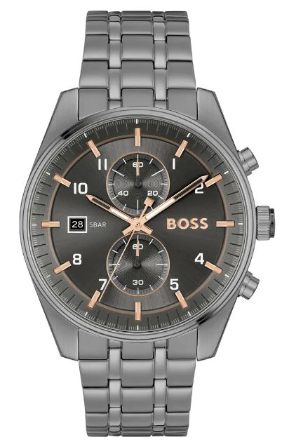 Hugo Boss Gents Skytraveller Quartz Chronograph Watch 44mm Grey Ion Plated Grey Dial