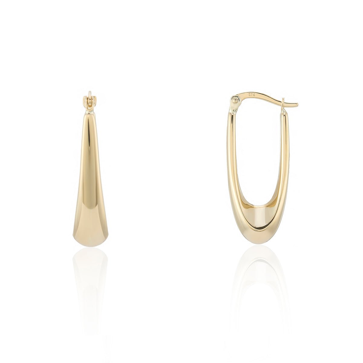 9ct Yellow Gold Tapered Long Hoop Earrings