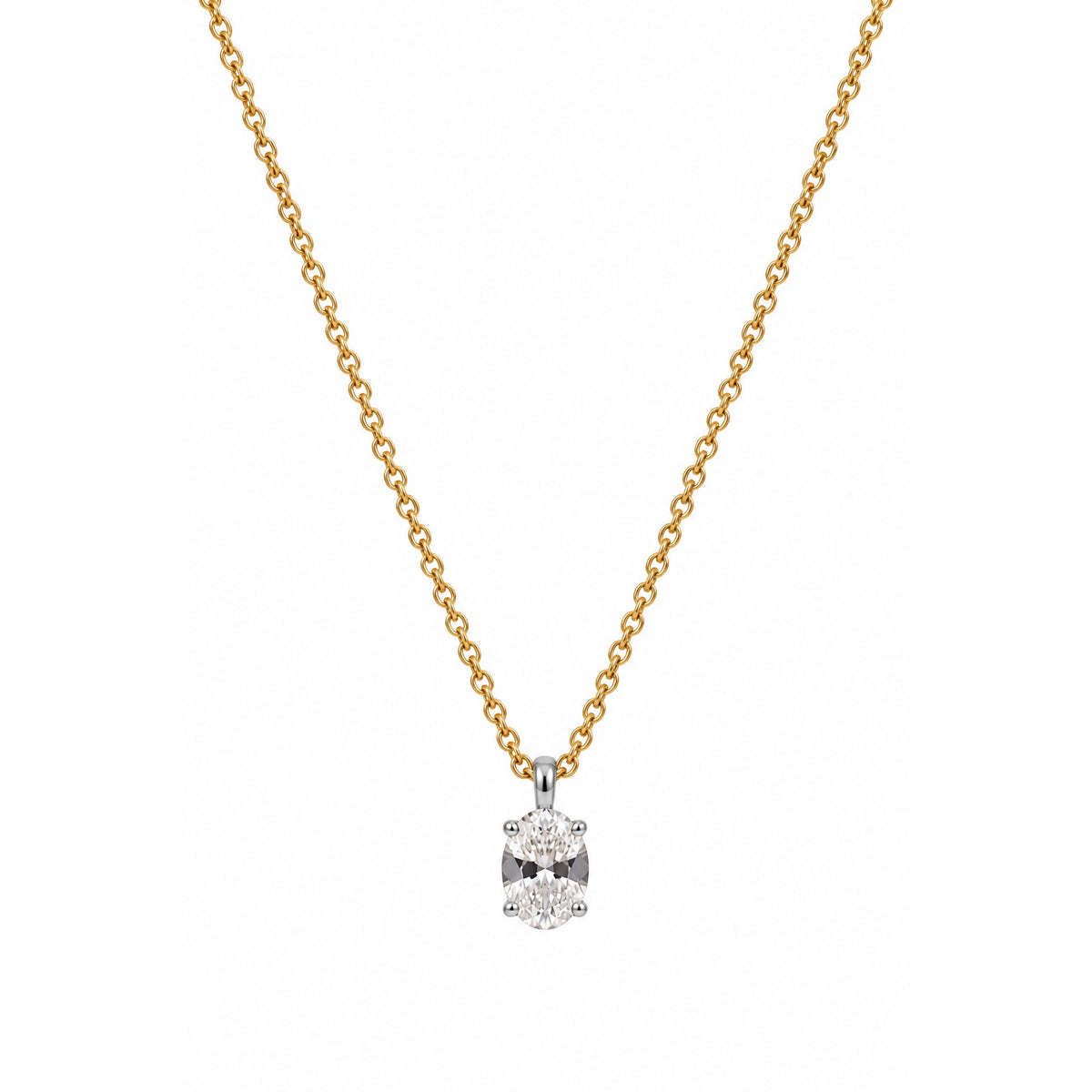 9ct Yellow Gold Pendant With Oval Cut Diamond Set In White Gold