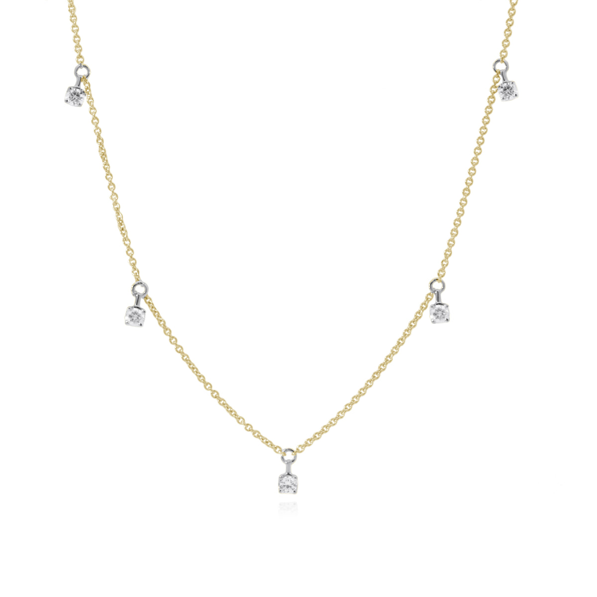 9ct Yellow Gold & White Gold Five Diamond Drop Necklace