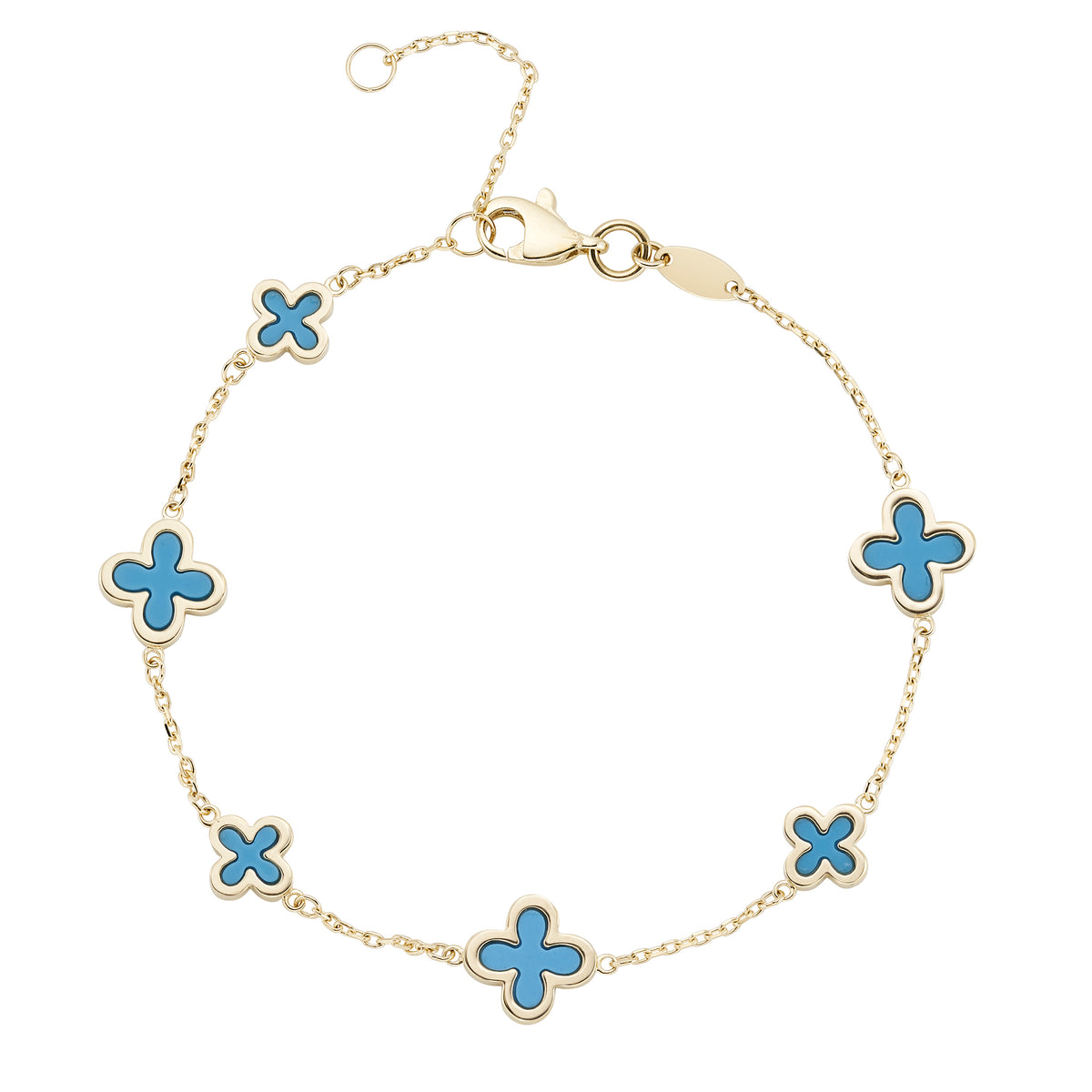 9ct Yellow Gold Six Flowers Turquoise Bracelet