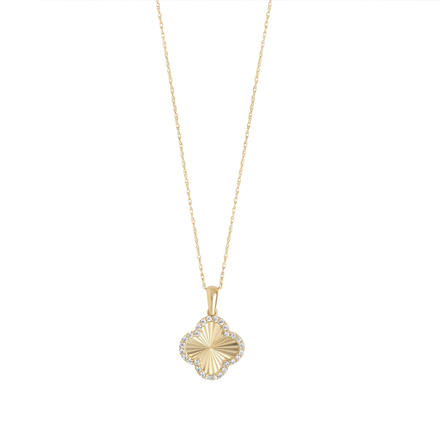 9ct Yellow Gold Cubic Zirconia Clover Pendant 18'