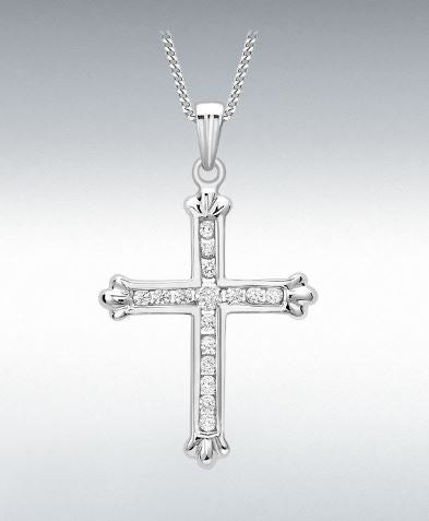 Elegant 9ct White Gold Cubic Zirconia Cross Pendant