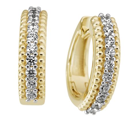 9ct Yellow Gold Beaded Edge CZ Hoop Earrings