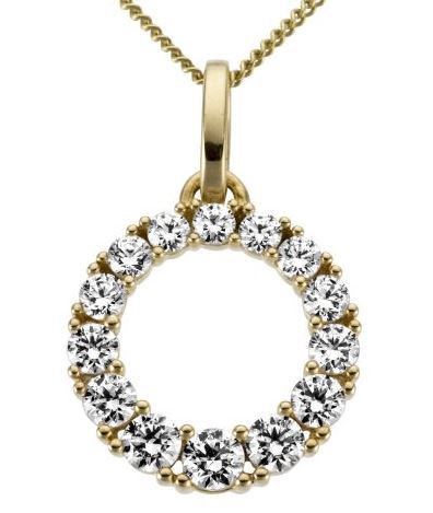 9ct Yellow Gold Open Circle Cubic Zirconia Pendant Necklace