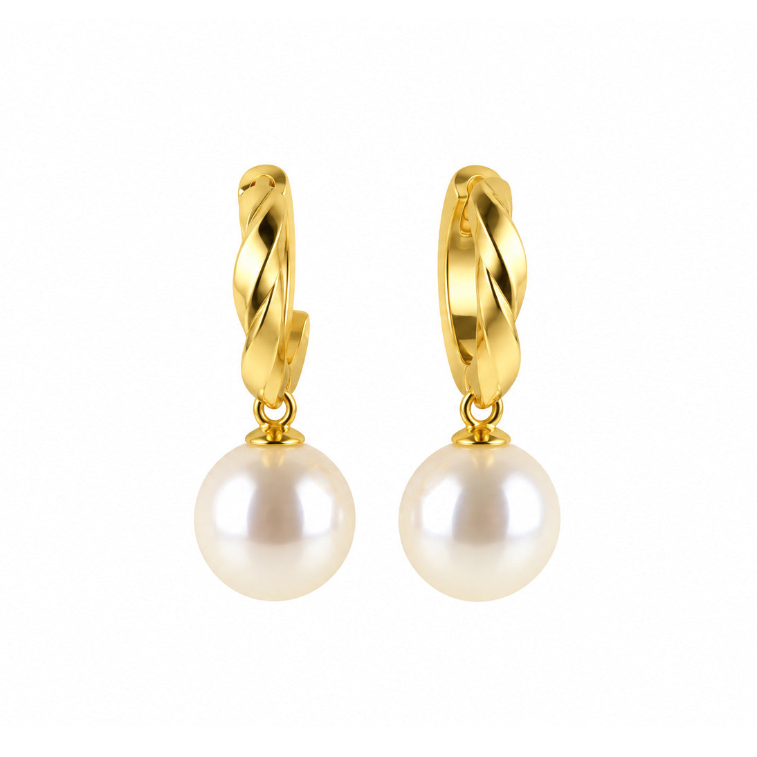 9ct Yellow Gold Twist Half Hoop Freshwater Pearl Earrings