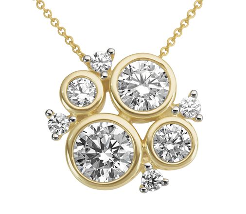 9ct Yellow Gold Cubic Zirconia Cluster Pendant Necklace