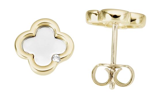9ct Yellow Gold CZ Rimmed Clover Stud Earrings