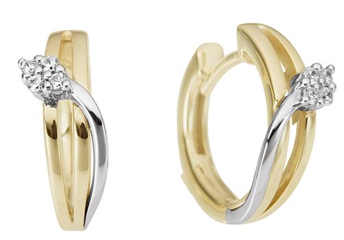 9ct Yellow & White Gold Double Row Diamond Crossover Hoop Earrings