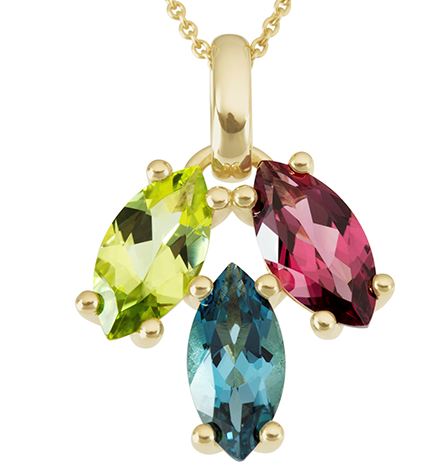 9ct Yellow Gold Topaz, Peridot And Rhodolite Pendant