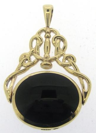 Vintage 9ct Yellow Gold Turquoise And Onyx Double Sided Fob