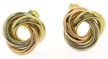 Vintage 9ct Yellow, White And Rose Gold Knot Earrings