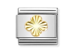 Nomination Composable Classic Yellow Gold & Diamond Four Leaf Clover Link