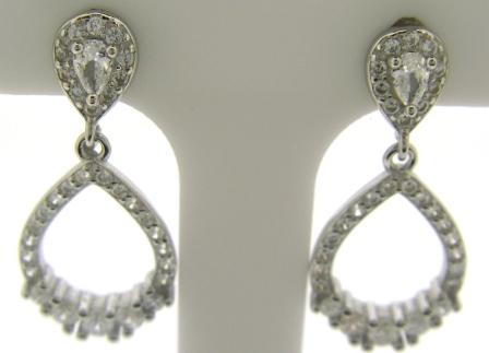 Sterling Silver Pear Shape CZ Drop Earrings