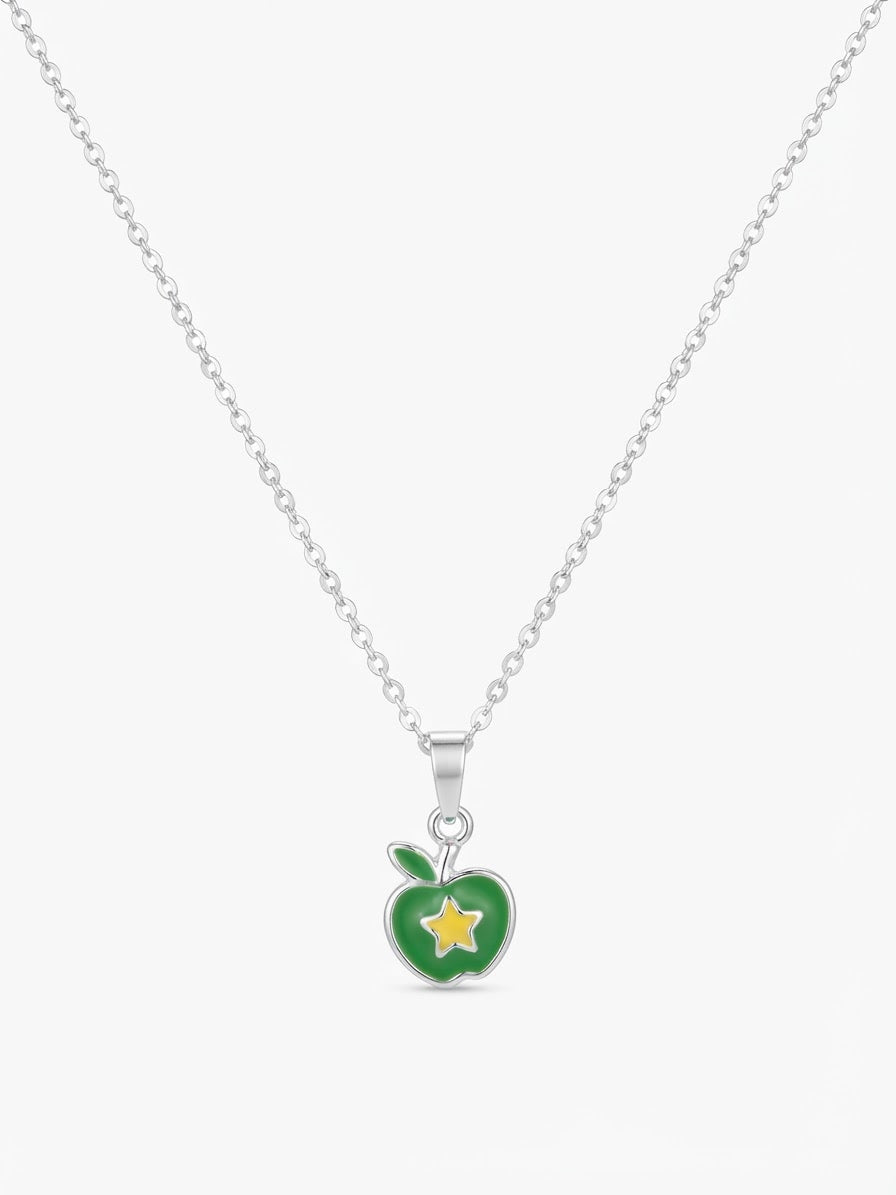 Sterling Silver Enamel Green And Yellow Apple Pendant