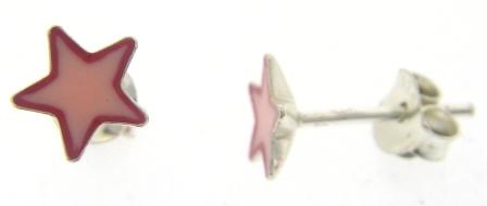 Sterling Silver Enamel Pink Star Stud Earrings