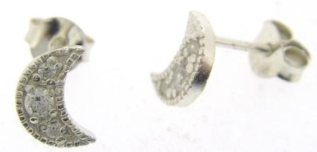 Sterling Silver Half Moon CZ Stud Earrings