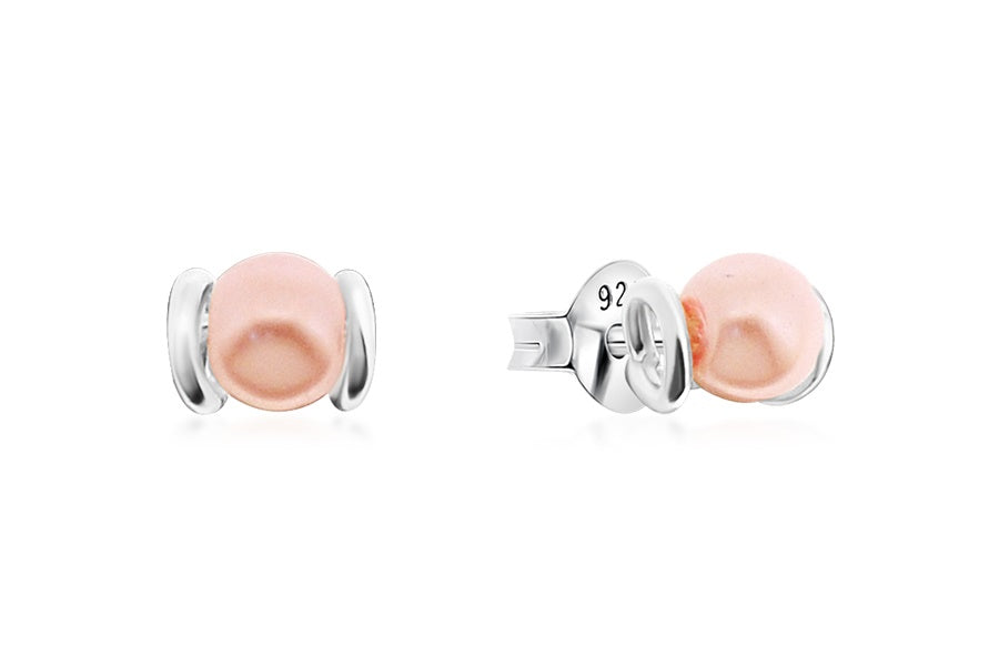 Sterling Silver Synthetic Pink Pearl Stud Earrings