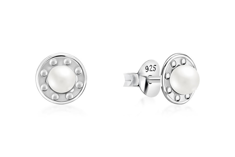 Sterling Silver Synthetic Pearl Stud Earrings