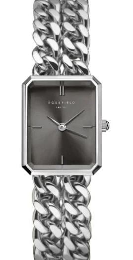 Rosefield Studio Double Chain Quartz Watch 19.5x24mm Grey Dial with Stainless Steel Double Flat Curb Chain Bracelet