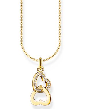 Thomas Sabo Yellow Gold Plated Sterling Silver Intertwined Hearts With Cubic Zirconia Pendant 38-45cm