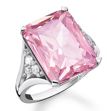 Thomas Sabo Sterling Silver Octagon Cut Pink Stone Ring with Cubic Zirconia