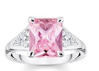 Thomas Sabo Sterling Silver Octagon Pink Stone Ring with Cubic Zirconia